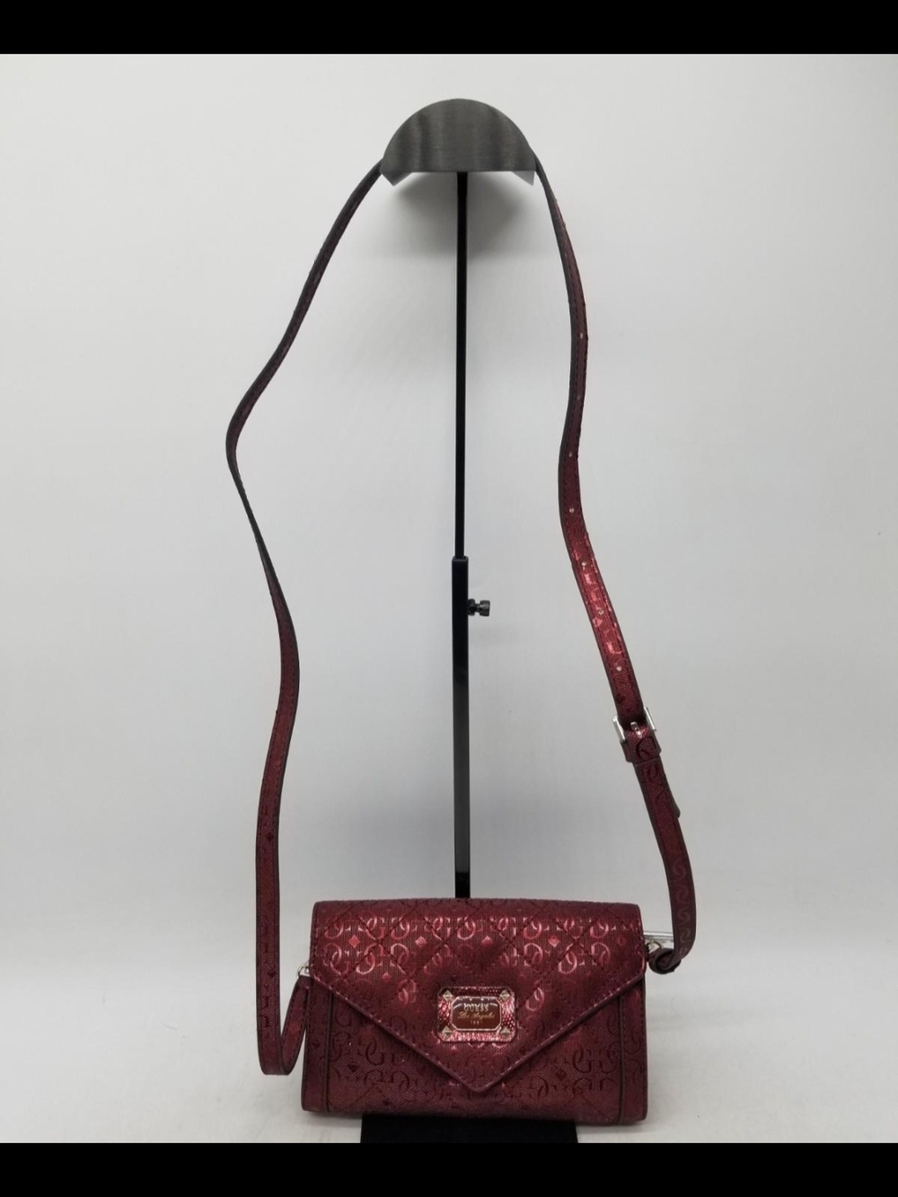 Guess Burgundy Quilted Logo Crossbody Bag